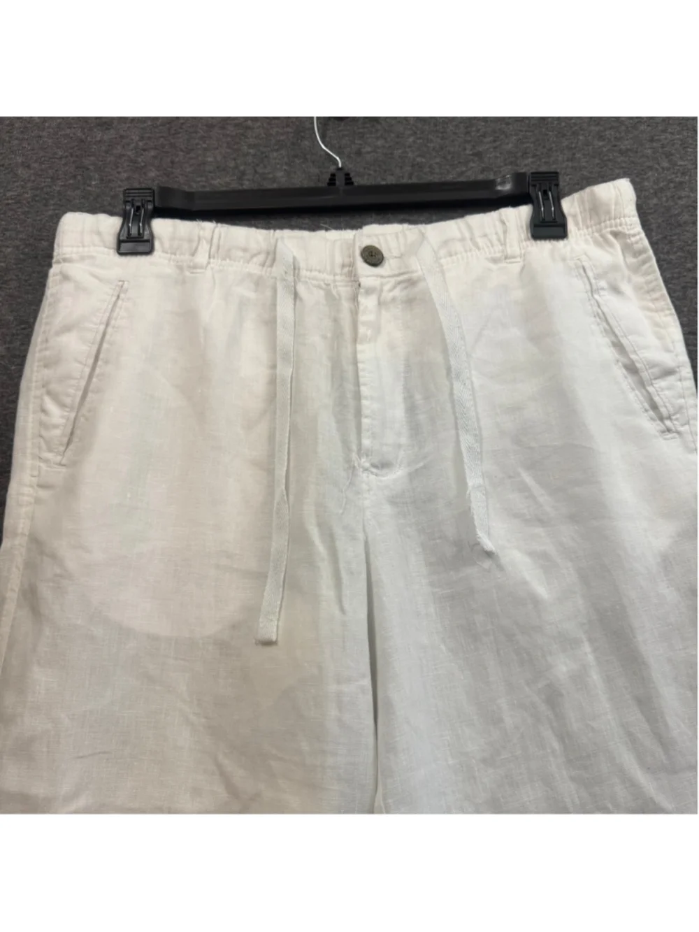 Tasso Elba 100% Linen White Drawstring Pants Size L Coastal Resort